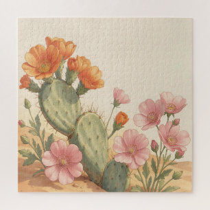 Desert Cactus Bloom Orange Pink Wildflowers Jigsaw Puzzle