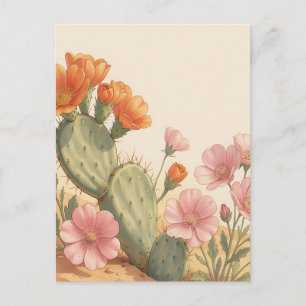 Desert Cactus Bloom Orange Pink Wildflowers Postcard
