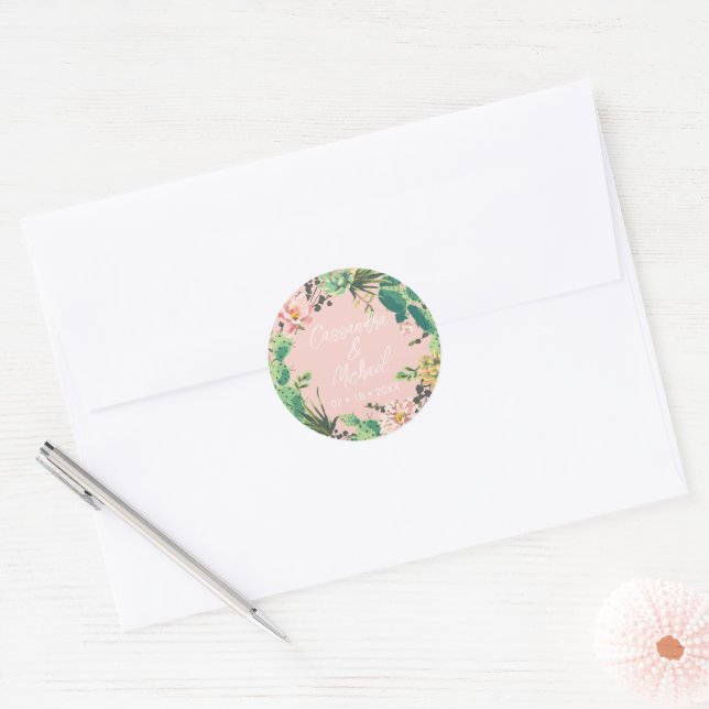 Desert Cactus Bloom Personalised Wedding Classic Round Sticker (Envelope)