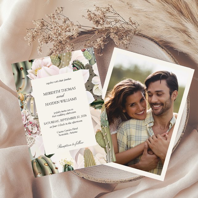 Desert Cactus Boho Photo Wedding Invitation (Creator Uploaded)