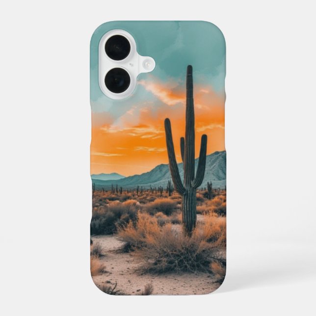Desert Cactus – Boho Sunset Watercolor Design iPhone 16 Case (Back)