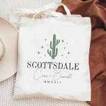 Desert Cactus Destination Wedding Welcome Tote Bag<br><div class="desc">Welcome guests to your destination wedding with these chic and modern personalised tote bags. Design features a green cactus illustration flanked by stars, with your wedding destination beneath (shown with Scottsdale) in classic serif lettering. Add your names beneath in handwritten cursive script, as well as the year. Colours can be...</div>