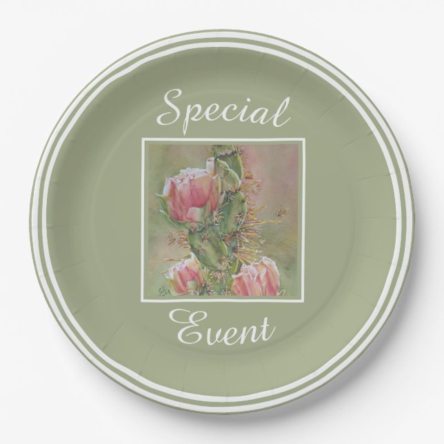 Desert Cactus Flower Paper Plate (Front)