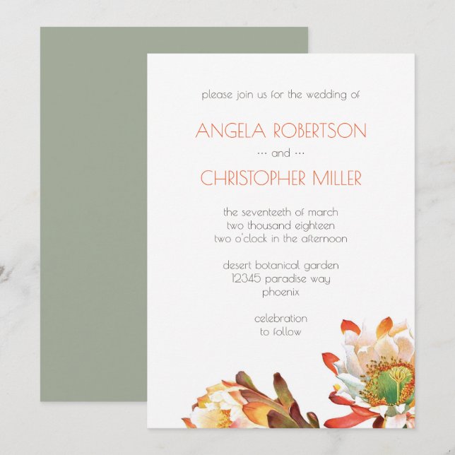 Desert Cactus Flower Wedding Invitation (Front/Back)