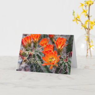 Desert Cactus Flowers & Bee   Custom Birthday Card