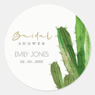 DESERT CACTUS FOLIAGE WATERCOLOR BRIDAL SHOWER CLASSIC ROUND STICKER