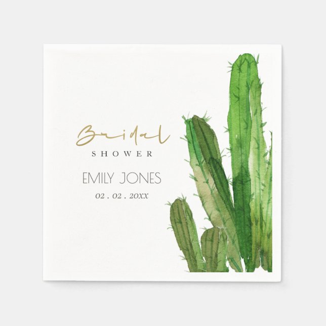 DESERT CACTUS FOLIAGE WATERCOLOR BRIDAL SHOWER NAPKIN (Front)