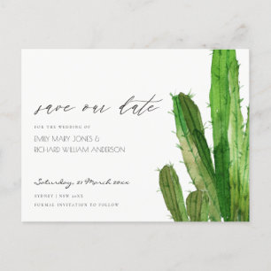 DESERT CACTUS FOLIAGE WATERCOLOR SAVE THE DATE ANNOUNCEMENT POSTCARD