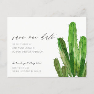 DESERT CACTUS FOLIAGE WATERCOLOR SAVE THE DATE ANNOUNCEMENT POSTCARD