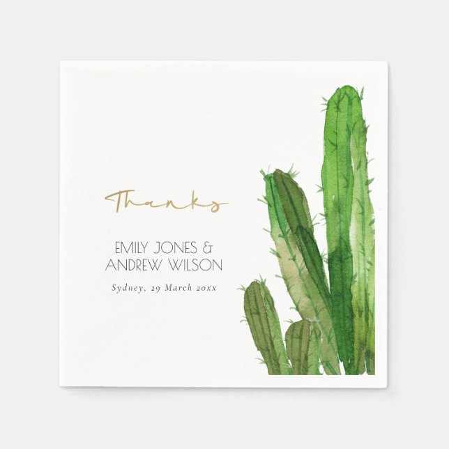 DESERT CACTUS FOLIAGE WATERCOLOR THANK YOU WEDDING NAPKIN (Front)