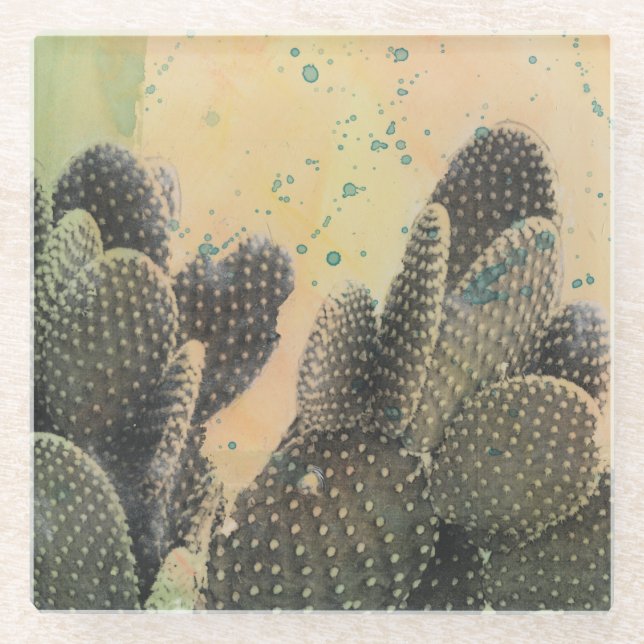 Desert Cactus | Green Splatter Glass Coaster (Front)