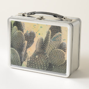 Desert Cactus   Green Splatter Metal Lunch Box