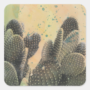 Desert Cactus Green Splatter Square Sticker