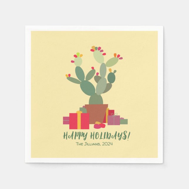 desert cactus holidays greetings napkin (Front)