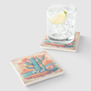 Desert Cactus Illustration Large Stone Coaster