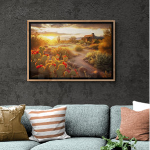 Desert Cactus in Bloom AI Art   Photorealistic Poster