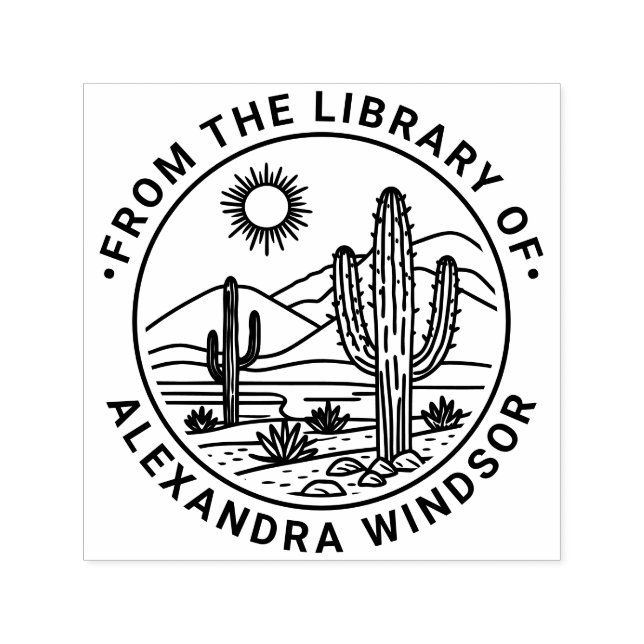 Desert Cactus Landscape #1 Library Book Name Self-inking Stamp (Design)