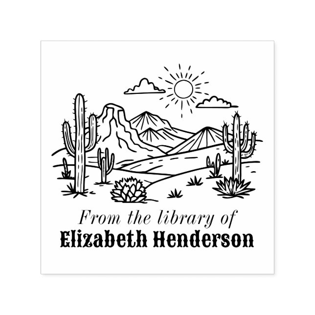 Desert Cactus Landscape #3S SQ Library Book Name Self-inking Stamp (Design)