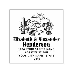 Desert Cactus Landscape #3S SQ Name Return Address Self-inking Stamp