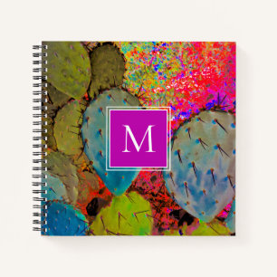 Desert Cactus Monogram Prickly Pear Purple Green Notebook