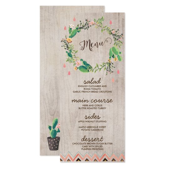 Desert Cactus Painted Rustic Wedding Menu Cards