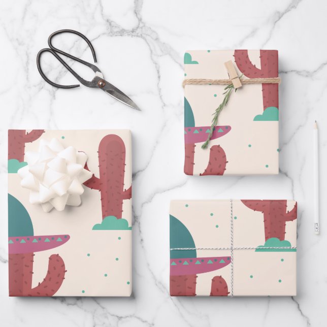 Desert Cactus Pattern Wrapping Paper Sheet (Front)