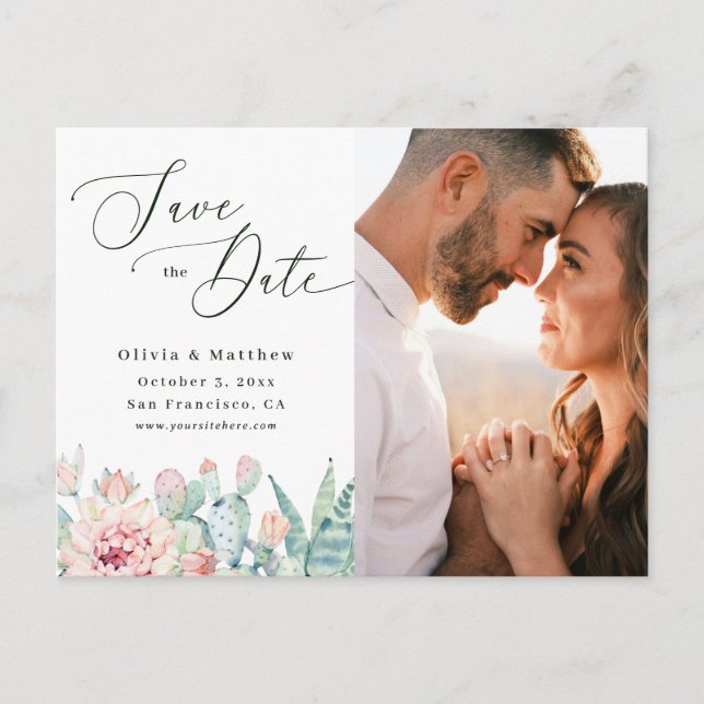 Desert Cactus Photo Save the Date. Elegant Wedding Postcard (Front)