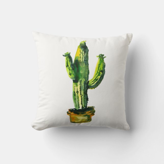 Desert Cactus Plant Watercolor Southwestern Boho Cushion (Front)