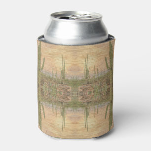Desert Cactus Plants On Wood Grain Photo Image Can Cooler