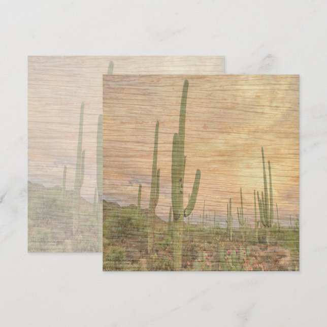 Desert Cactus Plants On Wood Grain Photo Image Card (Front/Back)