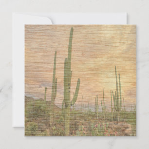 Desert Cactus Plants On Wood Grain Photo Image Card