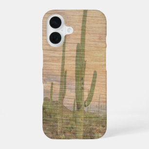 Desert Cactus Plants On Wood Grain Photo Image iPhone 16 Case