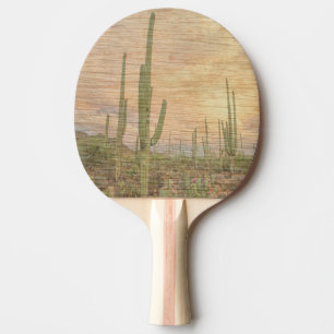 Desert Cactus Plants On Wood Grain Photo Image Ping Pong Paddle