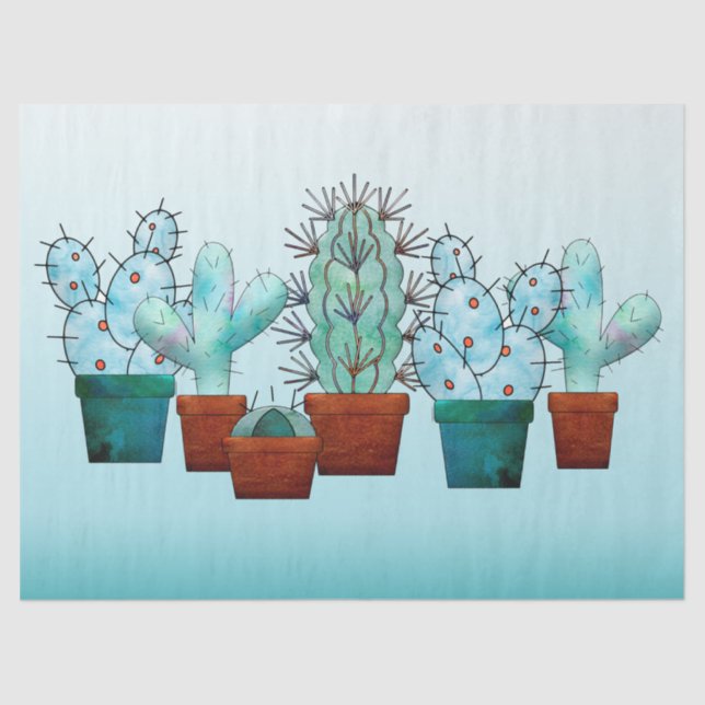 Desert Cactus Plants Watercolor Decoupage Tissue Paper (Front)