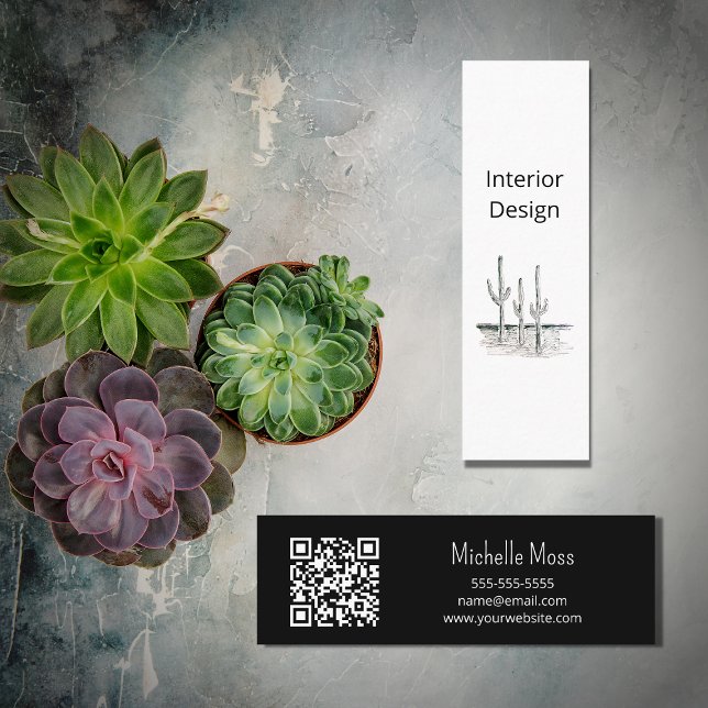 Desert Cactus QR code Simple Interior Design Mini Business Card (Creator Uploaded)
