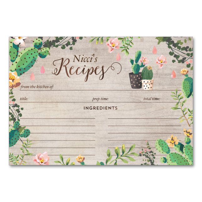 Desert Cactus Recipe Bridal Shower Cards (Front)