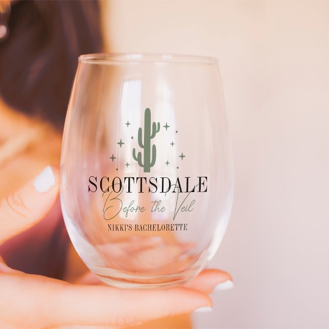 Desert Cactus Scottsdale Bachelorette Party Stemless Wine Glass (Creator Uploaded)