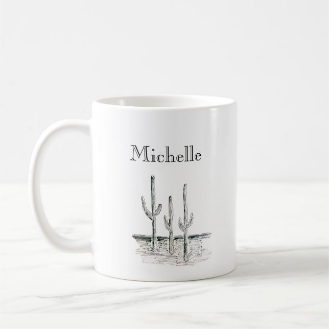 Desert Cactus Southwest Black White Coffee Mug (Left)
