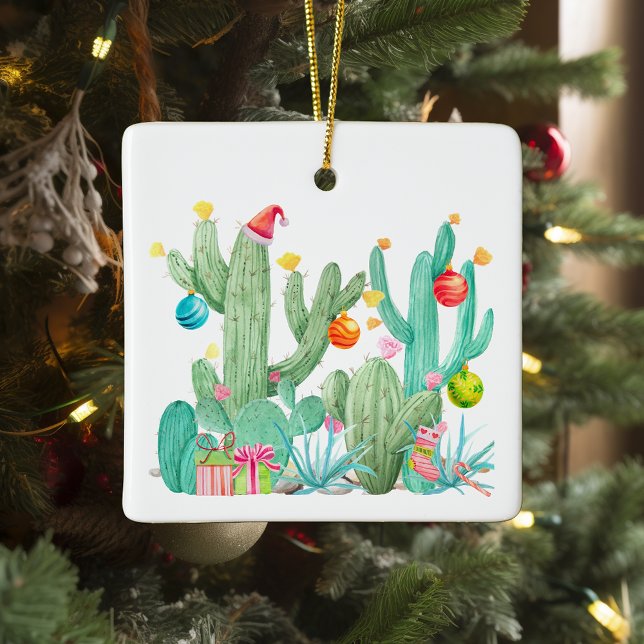 Desert Cactus Southwest Christmas Holiday Ceramic Ornament (Creator Uploaded)