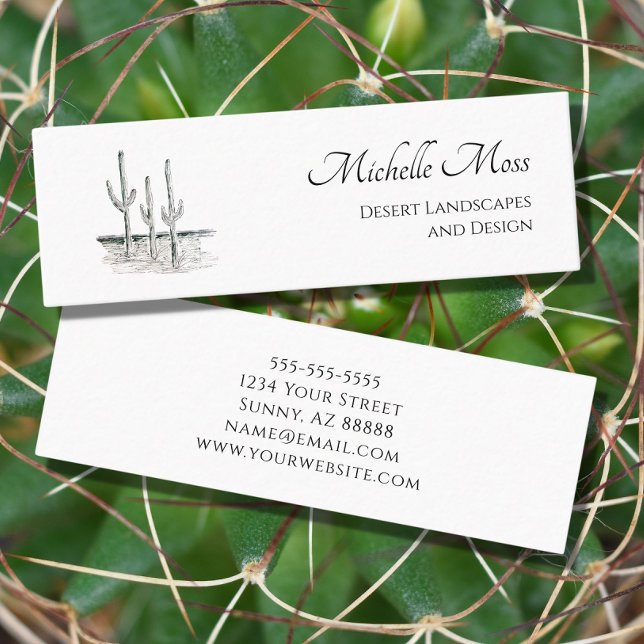 Desert Cactus Southwest Simple Black White  Mini Business Card (Creator Uploaded)