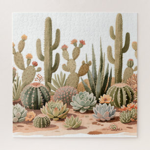 Desert Cactus Succulent Garden Watercolor Jigsaw Puzzle