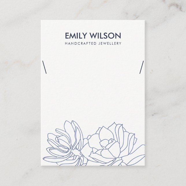 DESERT CACTUS SUCCULENT INK BLUE NECKLACE DISPLAY BUSINESS CARD (Front)