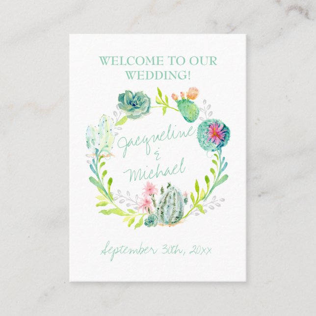 Desert Cactus Succulent Leaf Table Seating Place Card (Front)