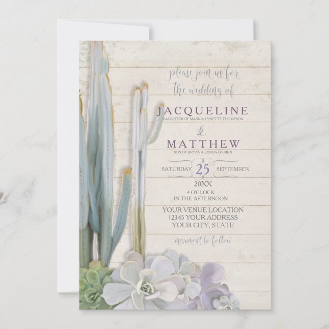 Desert Cactus Succulent Modern Typography Script Invitation (Front)