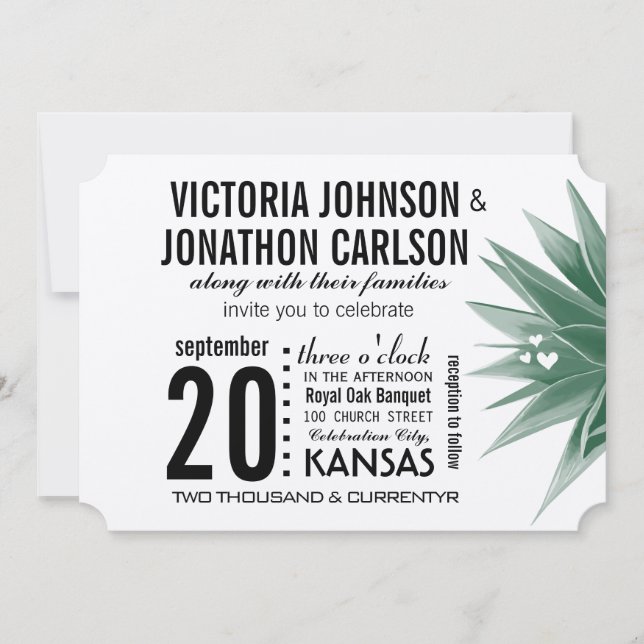 Desert Cactus Succulent Modern Typography Wedding Invitation (Front)