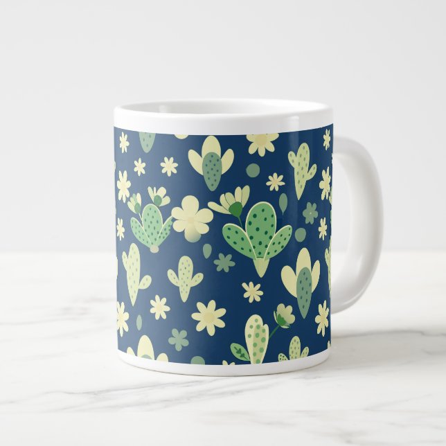 Desert Cactus & Succulent Pattern Large Coffee Mug (Front Right)