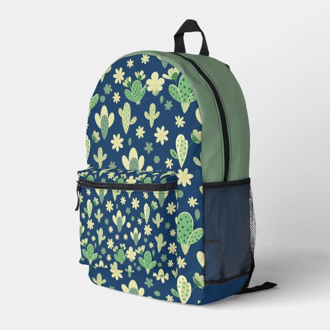 Desert Cactus & Succulent Pattern Printed Backpack (Back Corner Right)