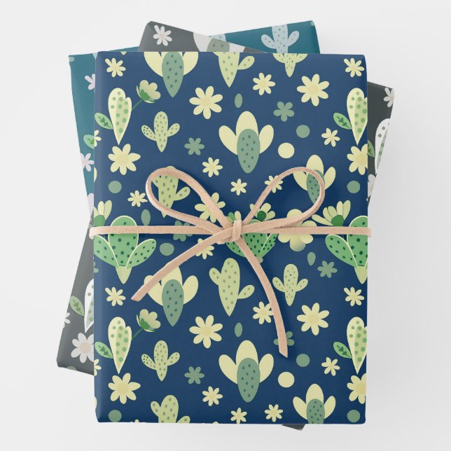 Desert Cactus & Succulent Pattern Wrapping Paper Sheet (In situ)
