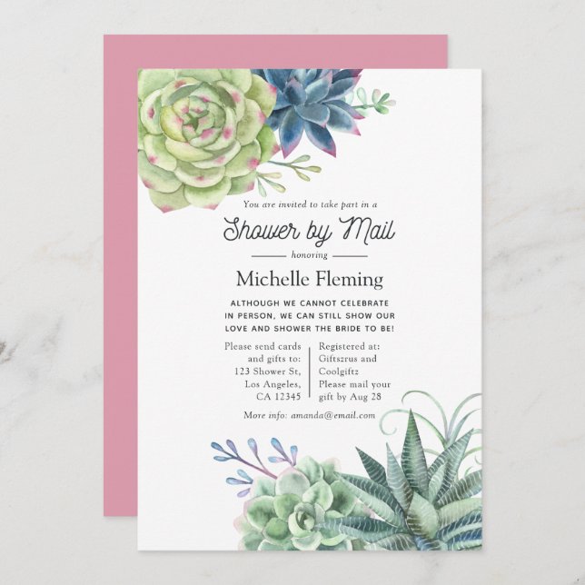 Desert Cactus Succulents Bridal Shower by Mail Invitation (Front/Back)