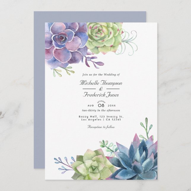 Desert Cactus Succulents QR Code RSVP Wedding Invitation (Front/Back)